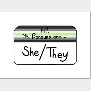 Hi my pronouns are - she they - agender pride Posters and Art